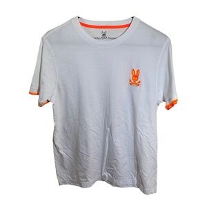 Psycho Bunny Mens White Pima Cotton T-Shirt Orange Embroidered Logo Size 4 M